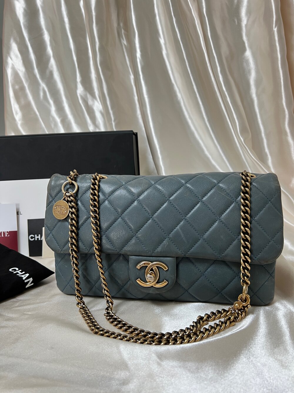 Chanel Blue Iridescent Quilted Leather Large Bag