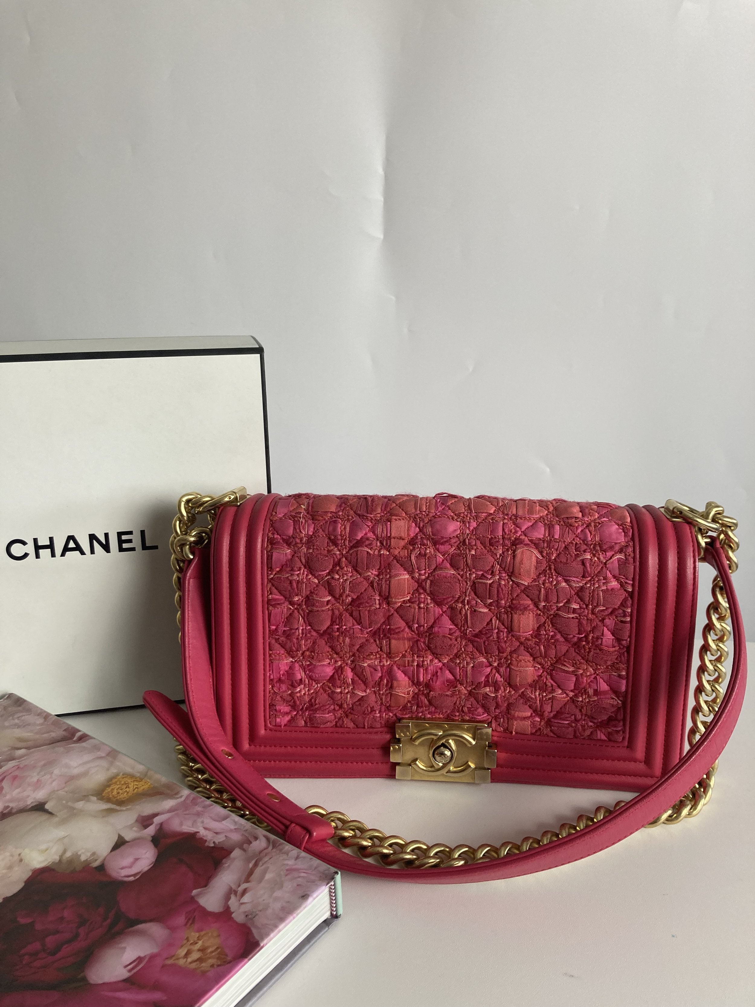 Chanel Boy Bag, Pink Tweed & Calfskin with Gold Hardware- Limited Edition