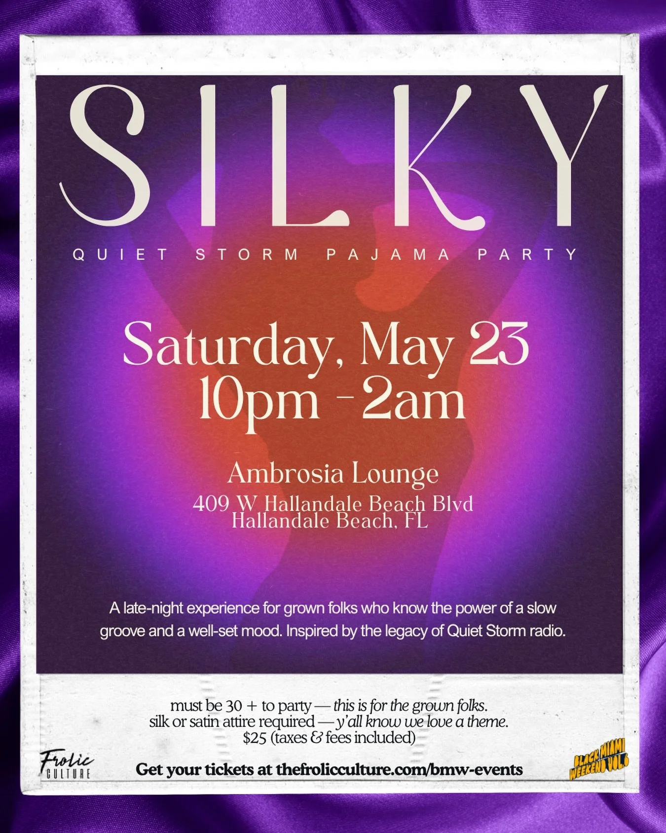 Grown folks, this one is for you. 🥂

SILKY is our Quiet Storm satin and silk pajama party inspired by the late-night radio soundtracks that carried us through love, longing, slow grooves, and &ldquo;turn that up real quick&rdquo; memories.

Expect c