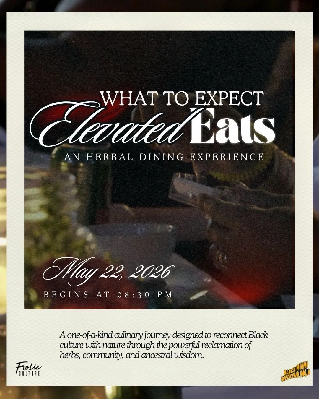 What to expect at Elevated Eats 🌿

An experience rooted in flavor, culture, and connection &mdash; with curated bites, herbal education, and conversations centered around Black history, healing, and ancestral wisdom. 

A space to learn, vibe, and re