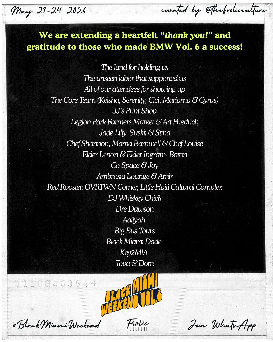 Our hearts are full as we continue reflecting on a beautiful Black Miami Weekend Vol. 6.

As we take in all that this year&rsquo;s weekend held, we want to extend our deepest gratitude to everyone who helped make this one of our most well-attended an