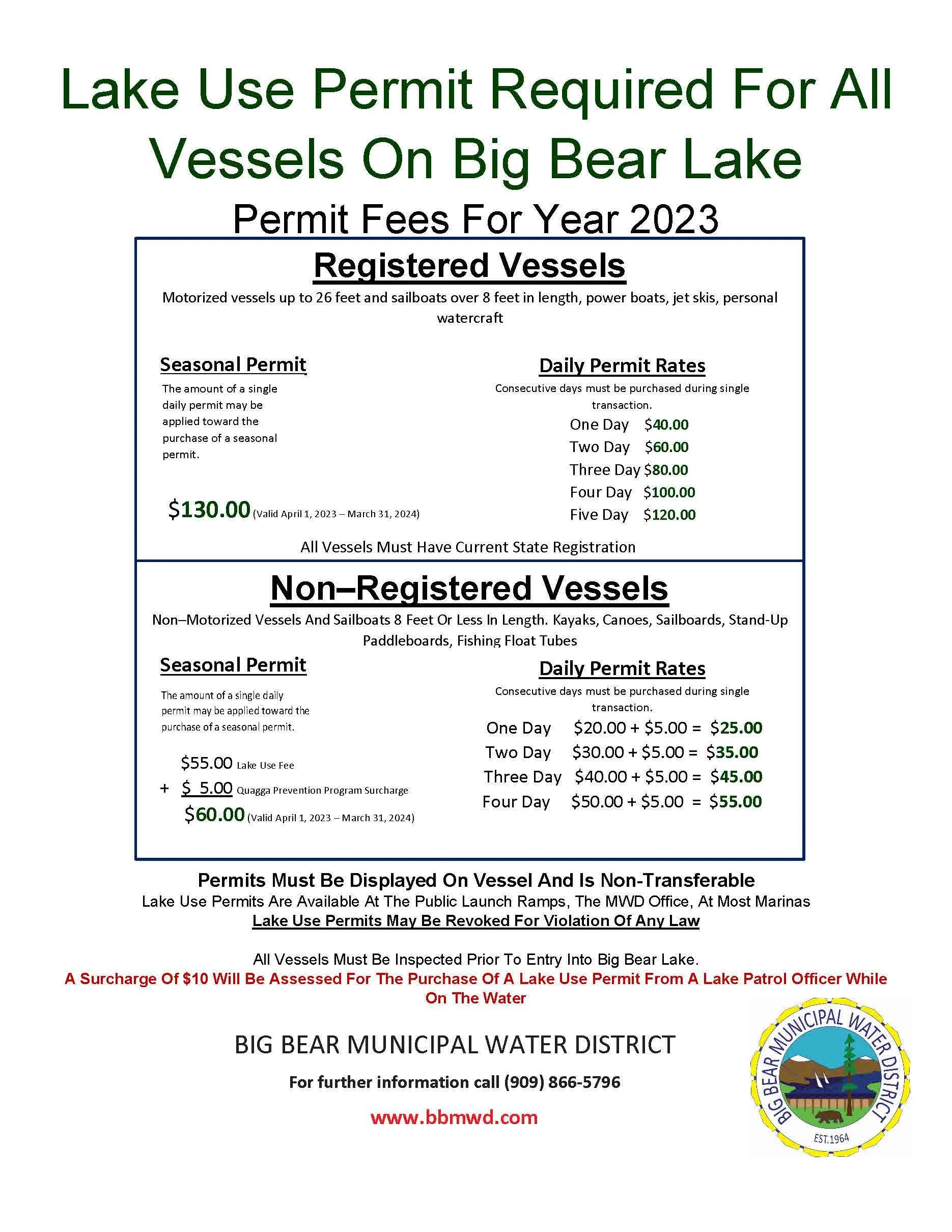 Lake Use Permit Fees — Big Bear Municipal Water District