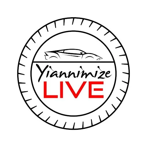 Logo with stylized car silhouette and text 'Yiannimize LIVE' inside a circular design.