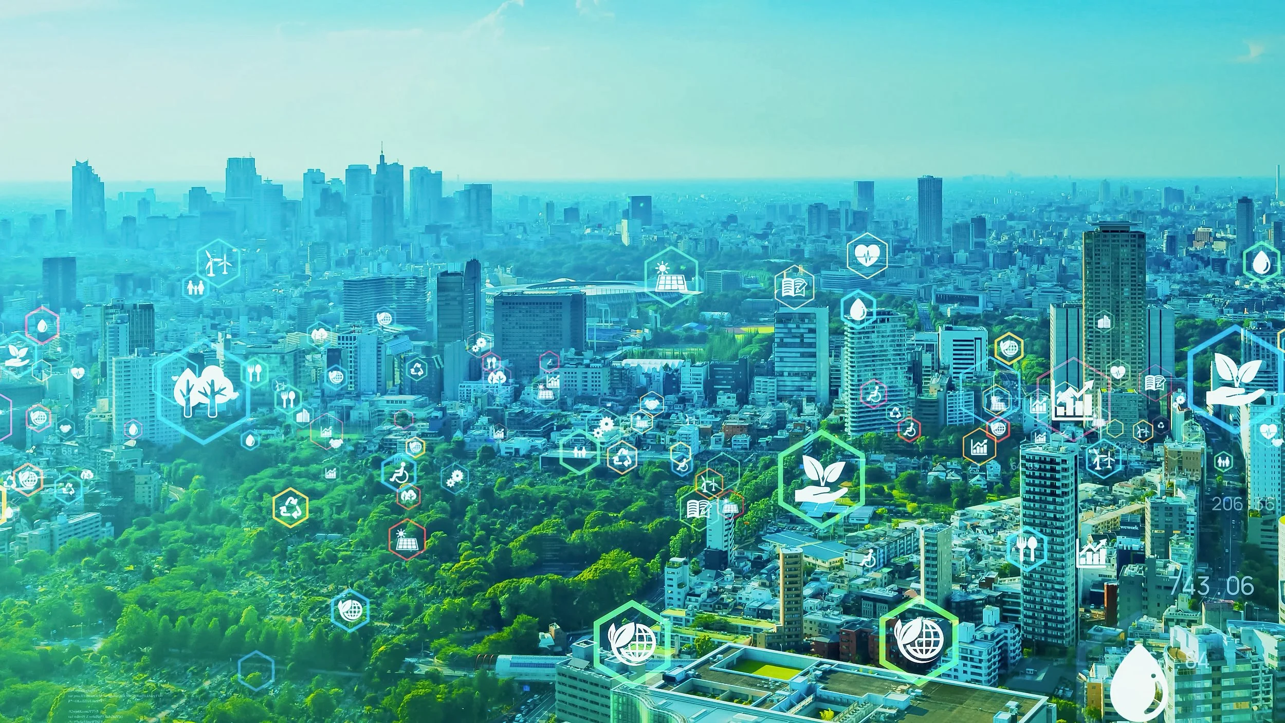 An urban area powered by telecomm networks.