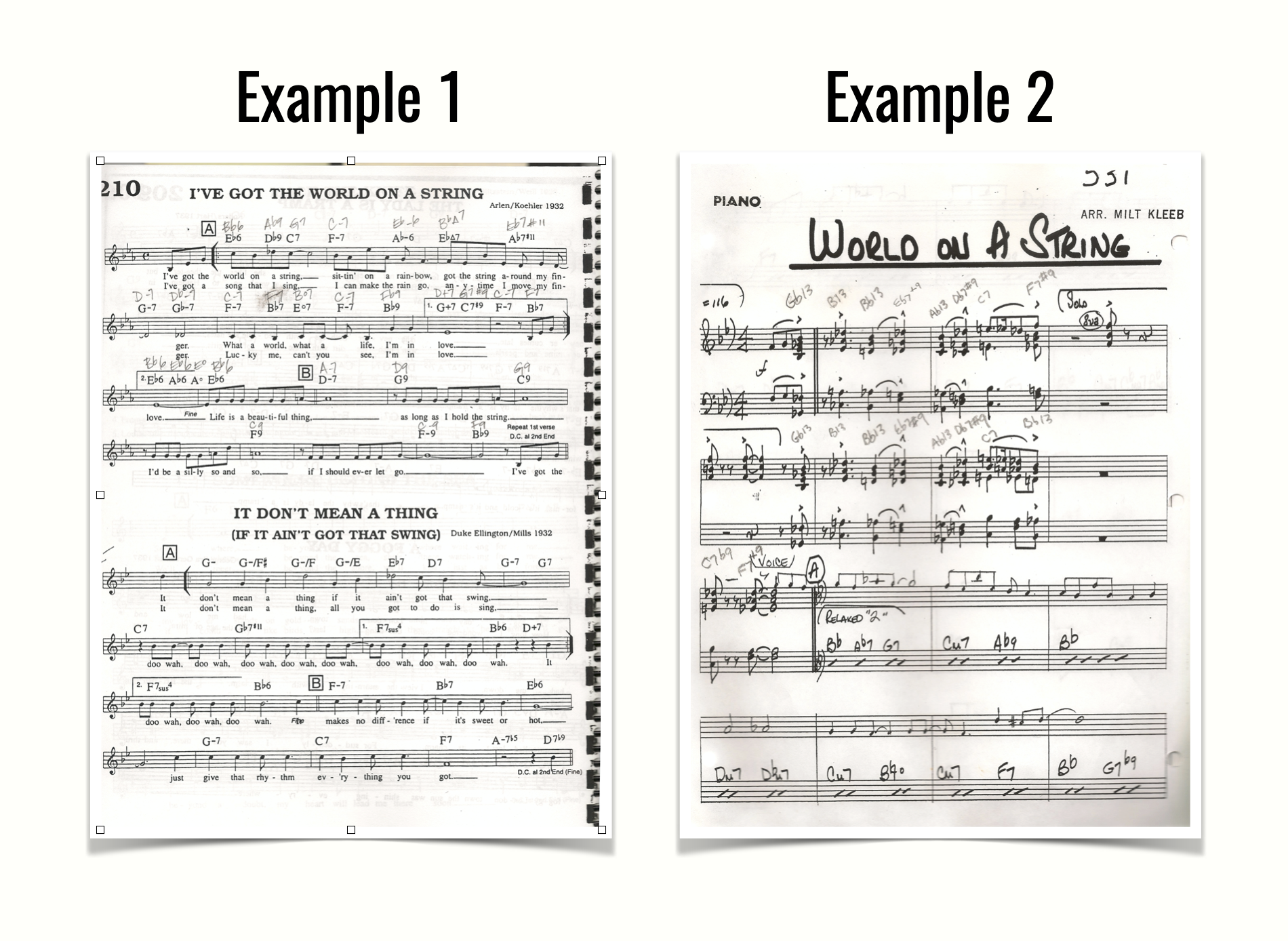 Two examples of jazz music charts.