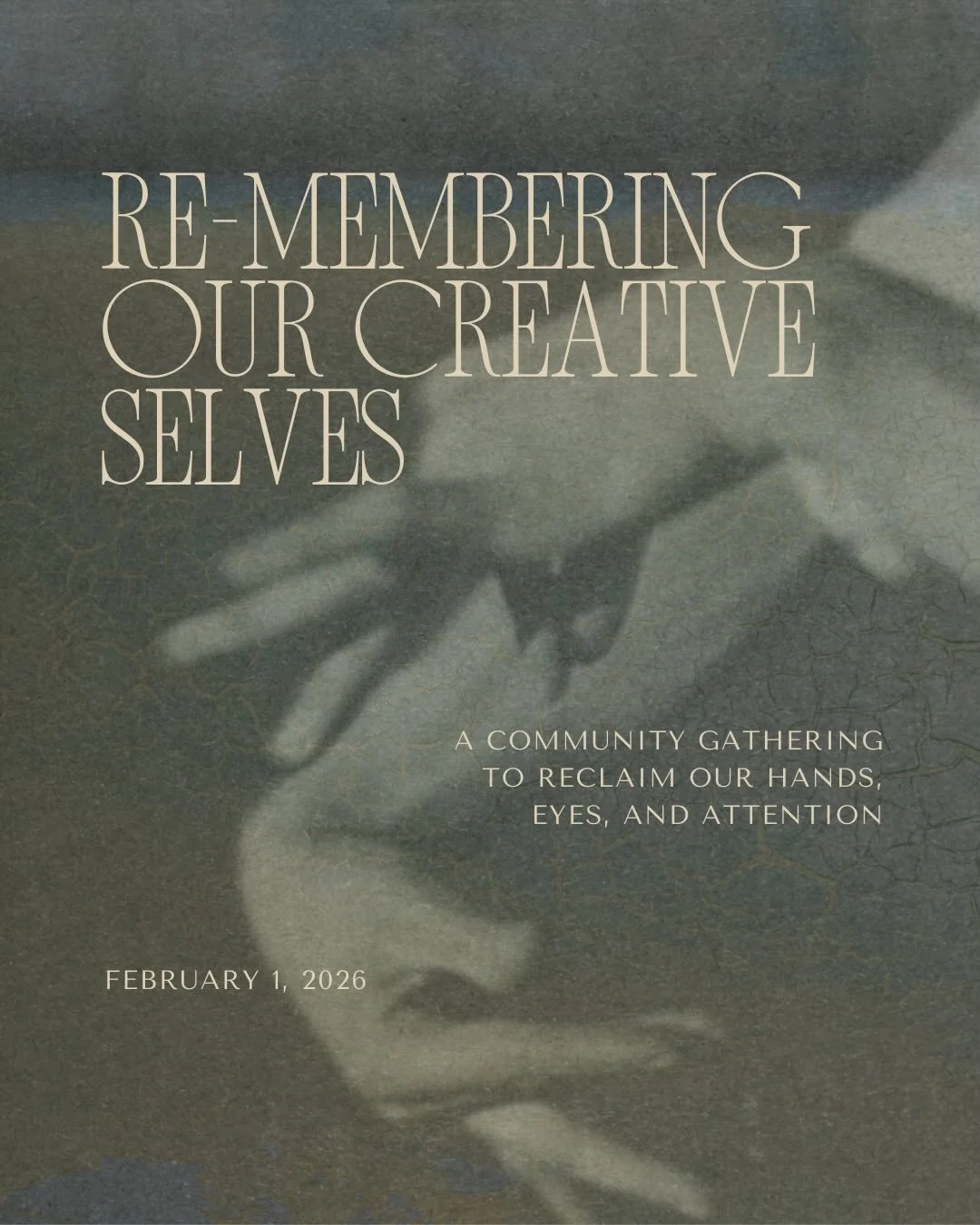 [you&rsquo;re invited]

I&rsquo;m so excited to host Re-membering Our Creative Selves on February 1st, and I&rsquo;d love for you to join us.

This gathering is a ritual of restoration. It&rsquo;s an opportunity to slow down and return to relationshi