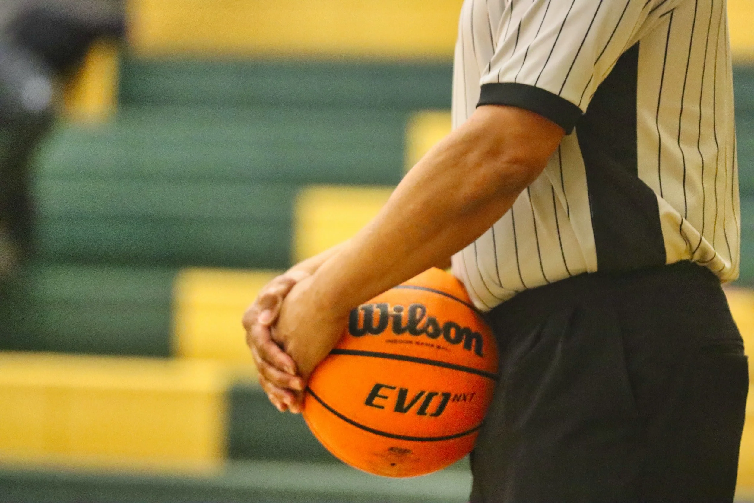 Referee holding basketball