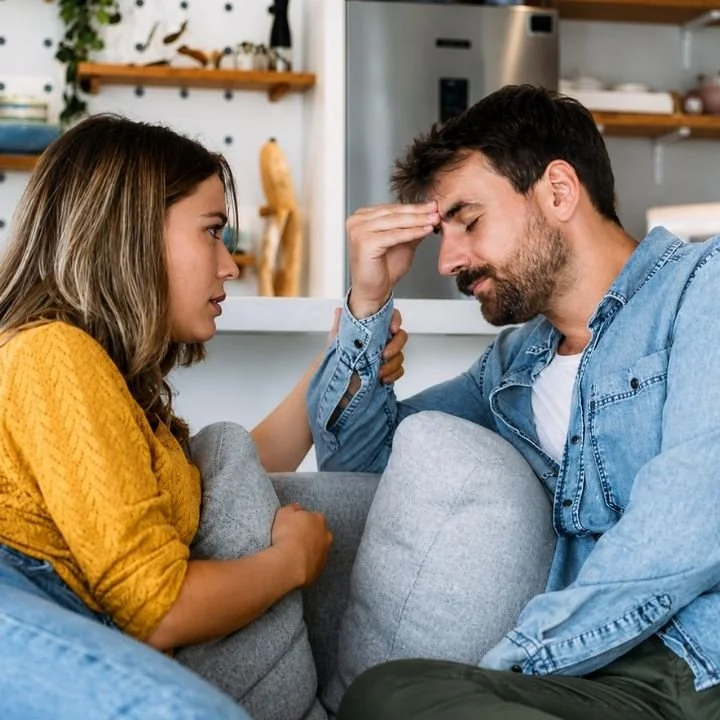 Woman saying sorry during a conversation with another person.