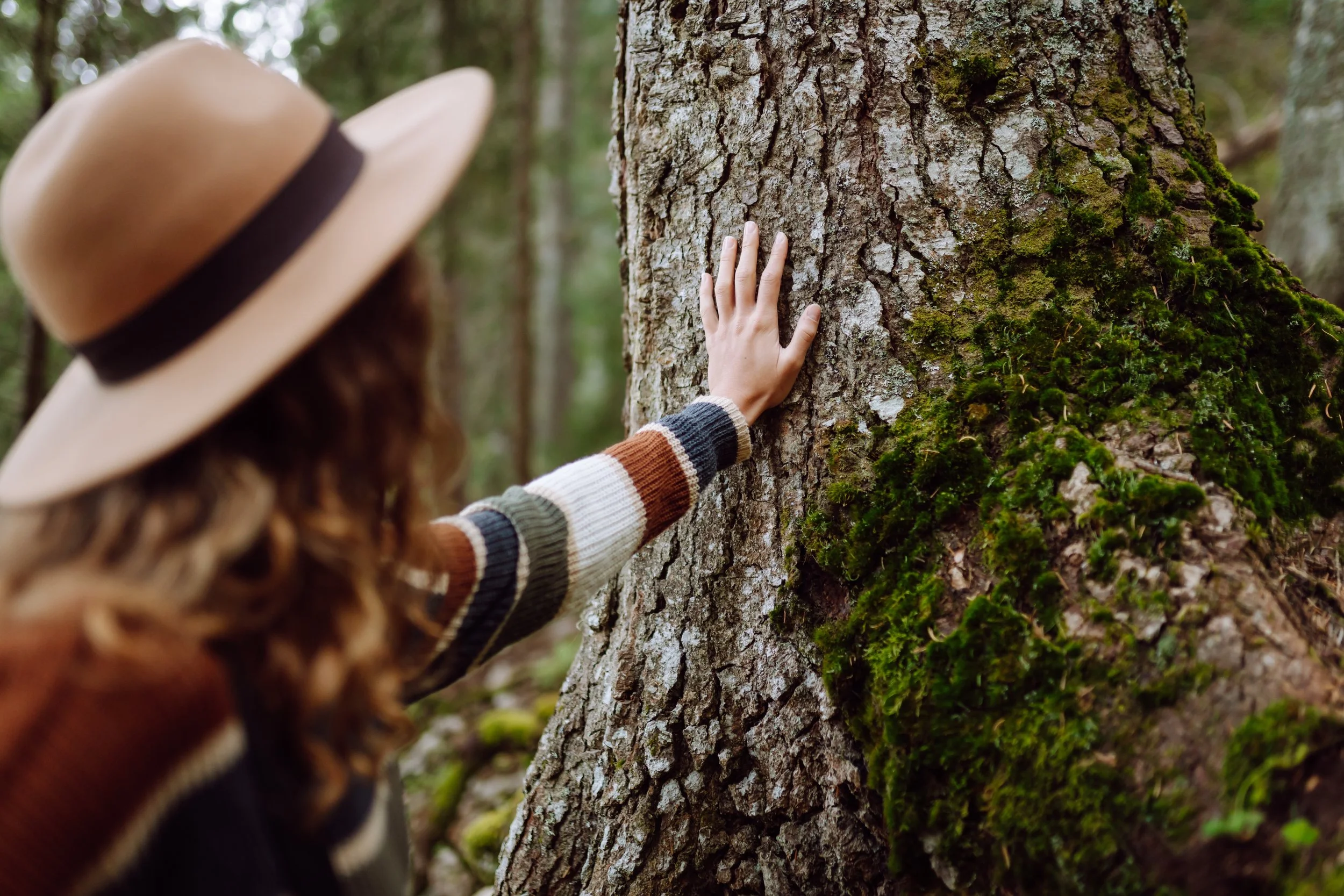 Woman practicing grounding and mindfulness in nature as part of her healing journey.