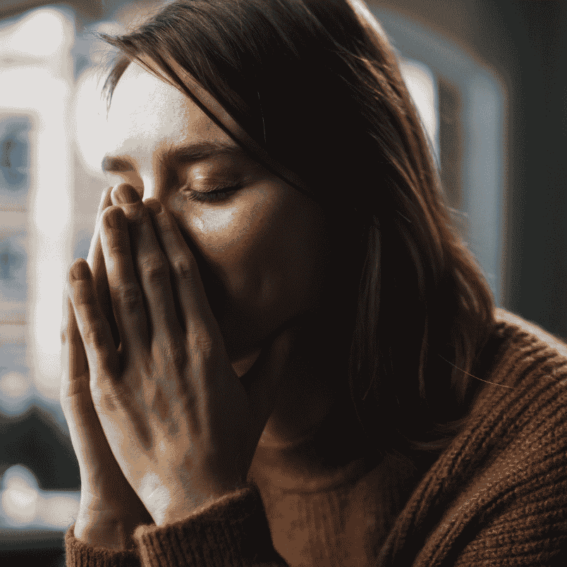 Woman covering face from stress