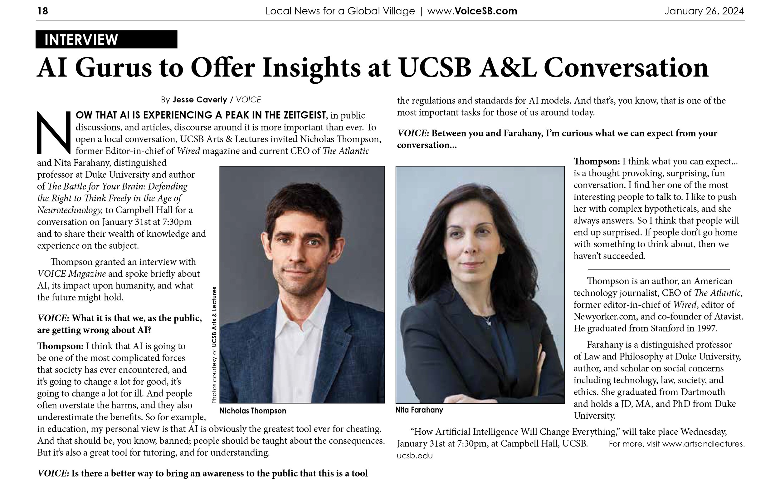 AI Gurus to Offer Insights at UCSB A&amp;L Conversation