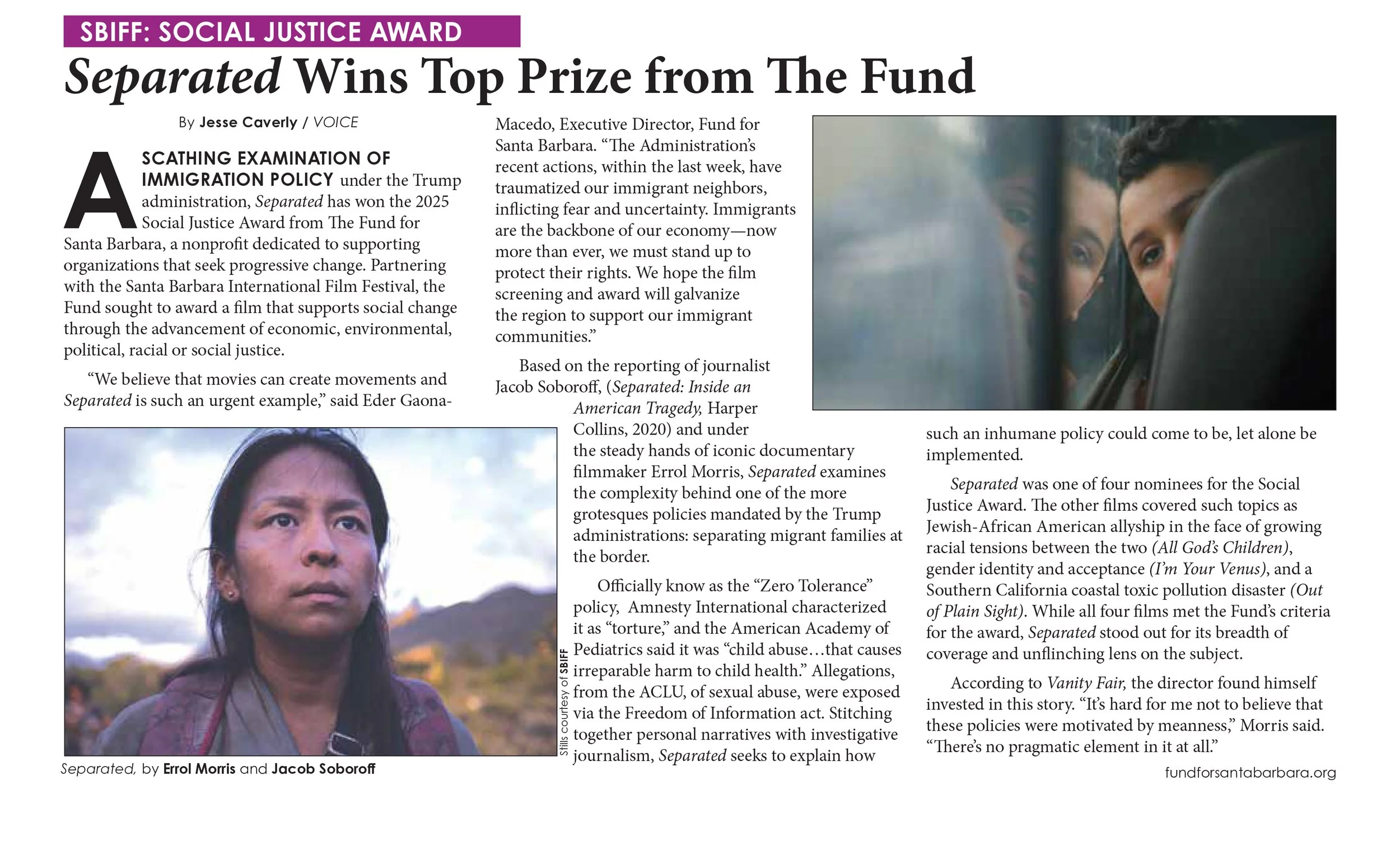 SBIFF: Separated Wins Top Prize from The Fund