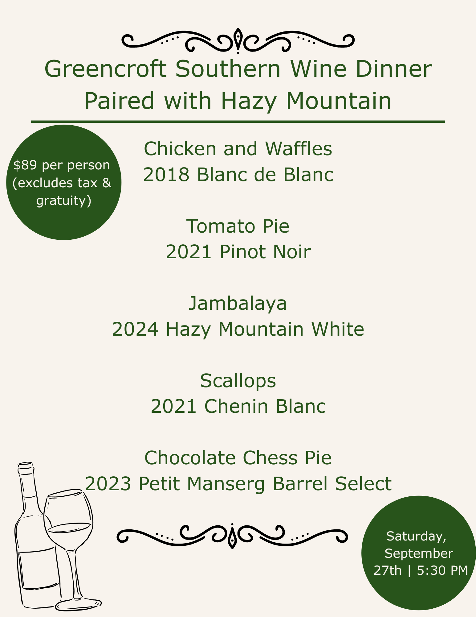 Greencroft Wine Paired Dinner (Wine Club Members Only)