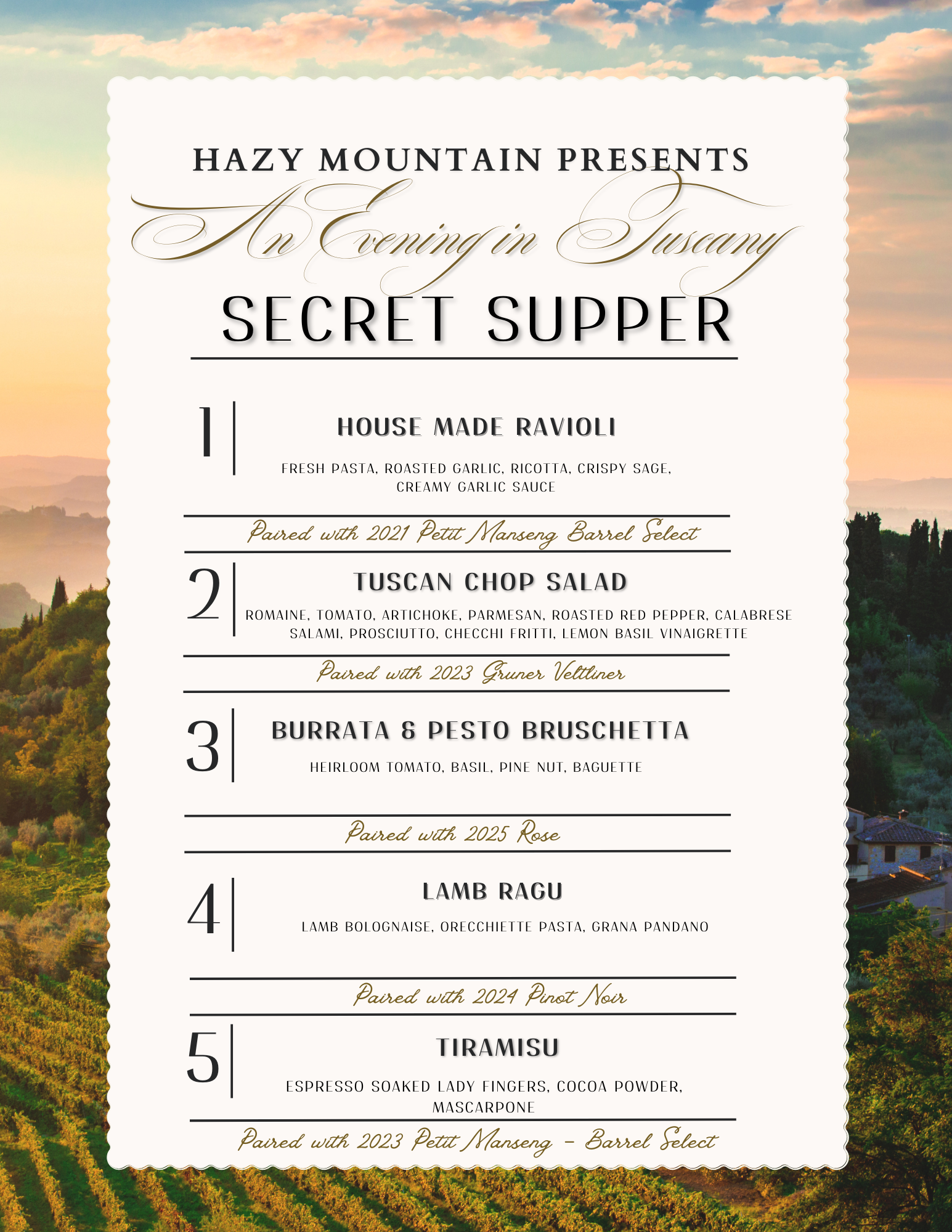 An Evening in Tuscany Secret Supper