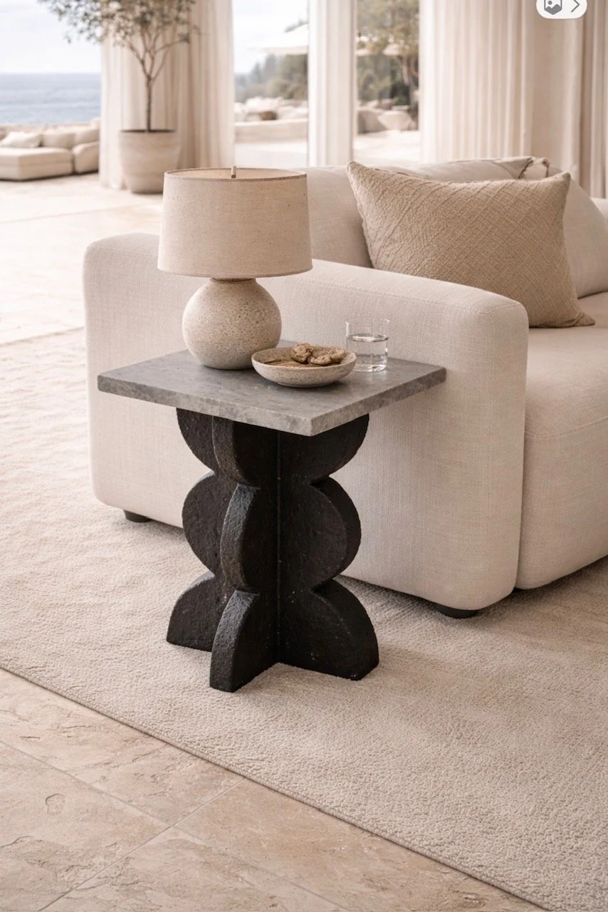 Ceramic side table for luxury coastal interiors
