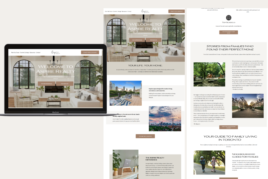 Website design example for Aspire Realty, showing a modern Squarespace site that builds strong brand identity and helps a local brokerage grow its presence online.