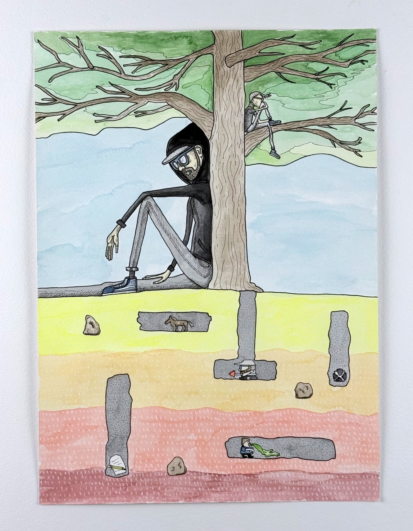 escape plan. watercolor and ink on paper. 10x14". 2026