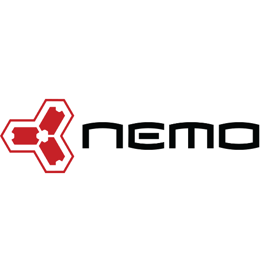 Nemo logo with a red hexagon and black text