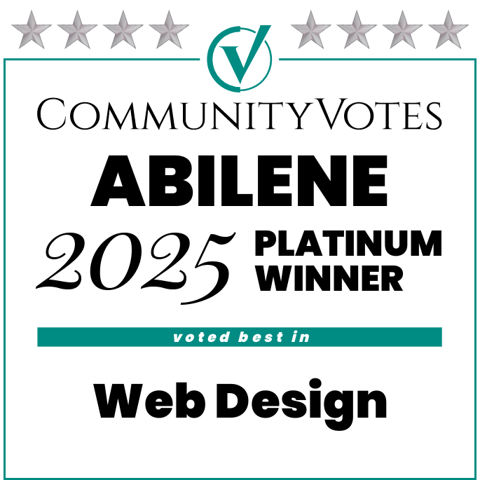 Award badge for community votes in Abilene, received in 2025 as a platinum winner for best web design.
