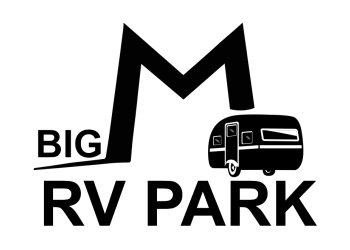 Logo for Big M RV Park featuring a stylized letter M and an RV graphic.