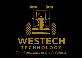 Logo of Westech Technology featuring a stylized tractor and the tagline 'Your benchmark in Grade Control'