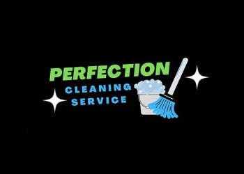 Logo for Perfection Cleaning Service with text and a cleaning bucket and mop.