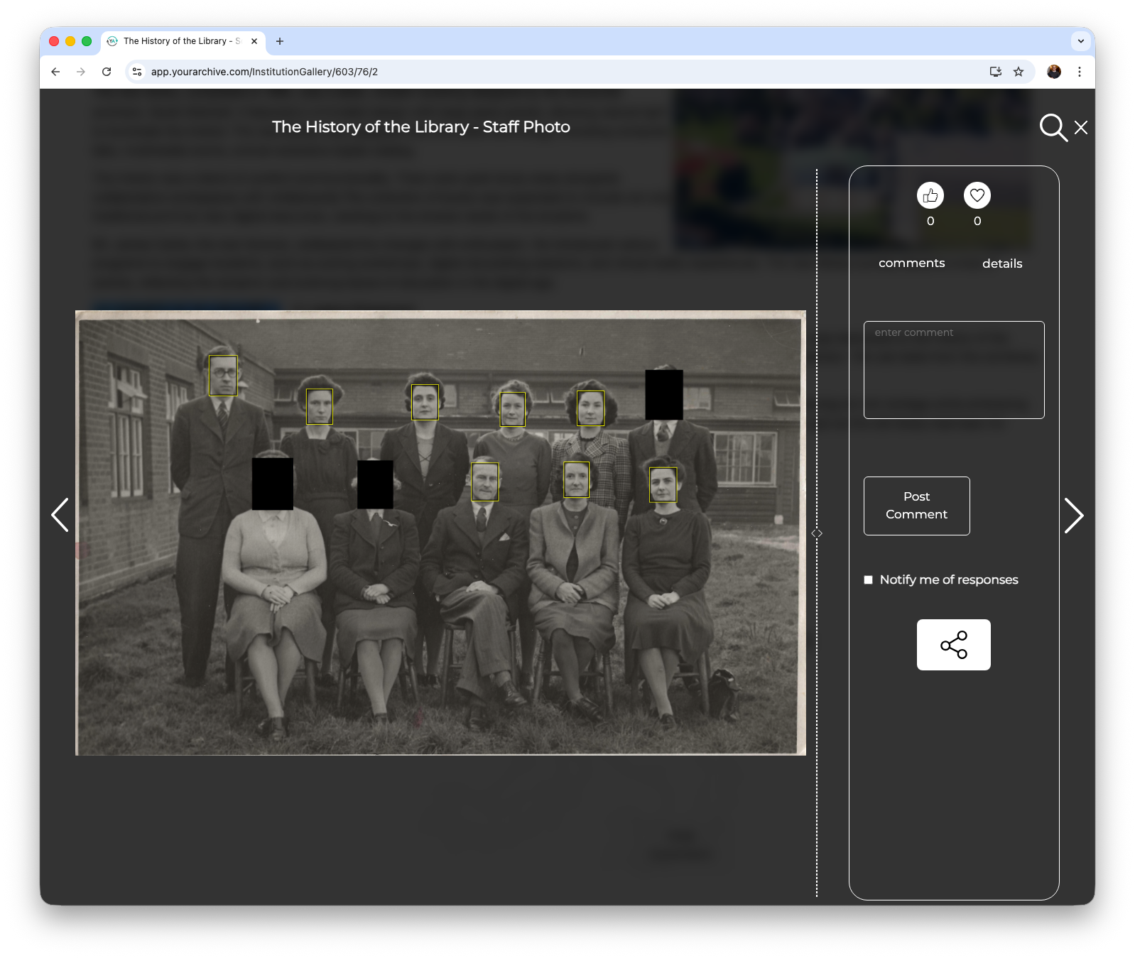 A screenshot showing how SocialArchive's Redaction feature works
