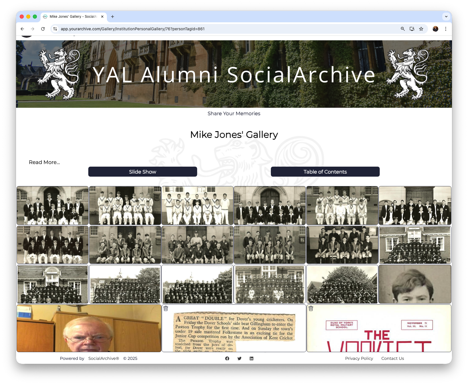 An example 'person' gallery featuring all items of that individual from within your archive.