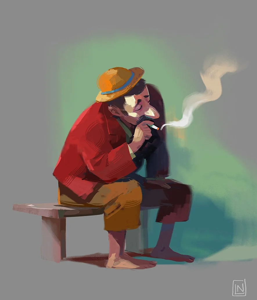 Painted from memory. Old street guy
