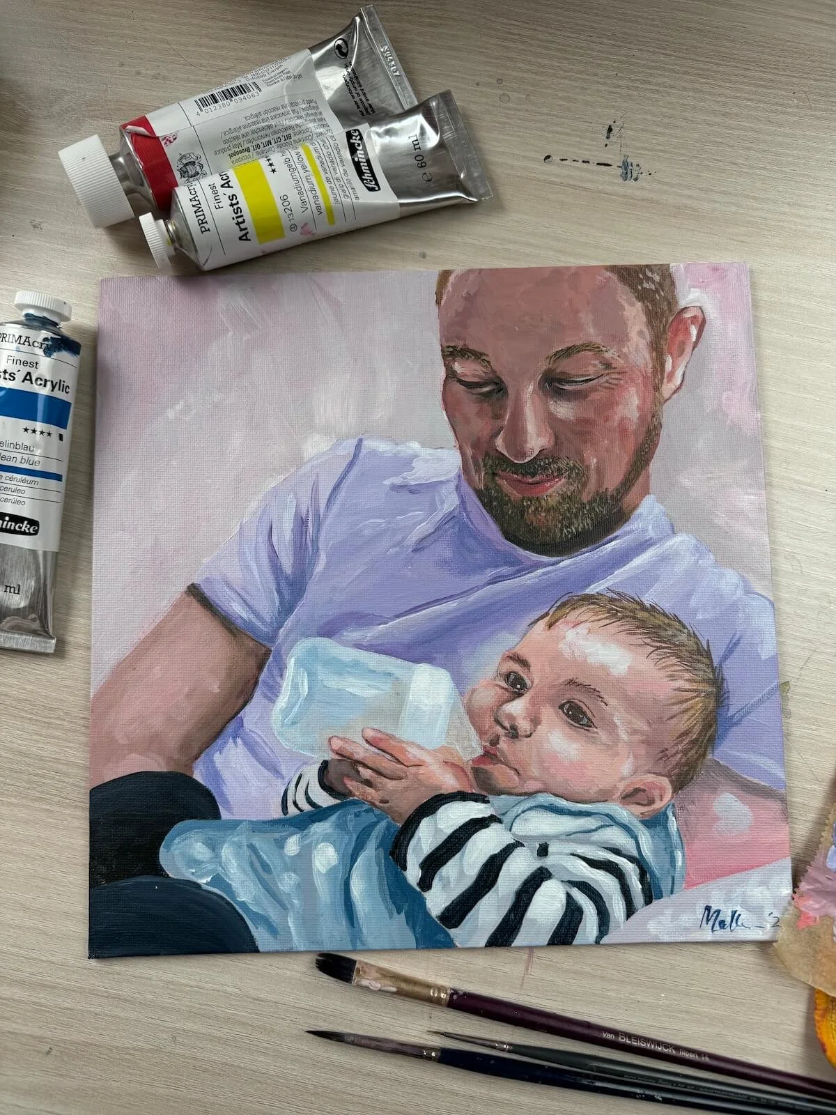 handgemaltes Familienporträt nach Foto in Acryl