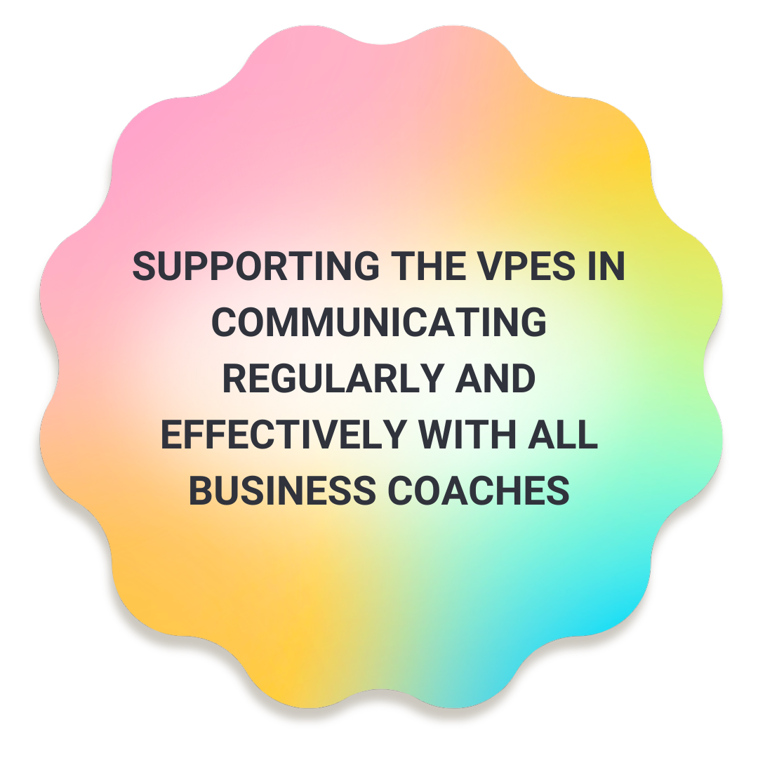 Supporting the VPEs in communicating regularly and effectively with all business coaches.  