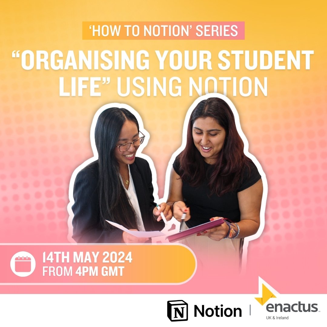 Enactus UK &amp; Ireland are excited to partner with @notionhq! 🙌 

As Enactus UK&amp;I students, you have the opportunity to access Notion's Plus membership for FREE! This is a brilliant tool that you can use to customise your workflow, studies, an