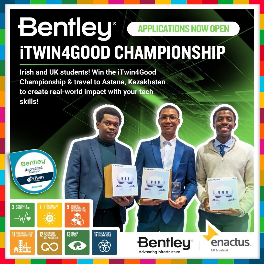 Calling all students in Ireland &amp; the UK! 🇮🇪🇬🇧

Want to use tech for good &amp; win a trip to Astana, Kazakhstan? 🇰🇿

Our fantastic partners at @bentleysystems are giving YOU the chance to:

&bull; Develop an app to tackle a local or global
