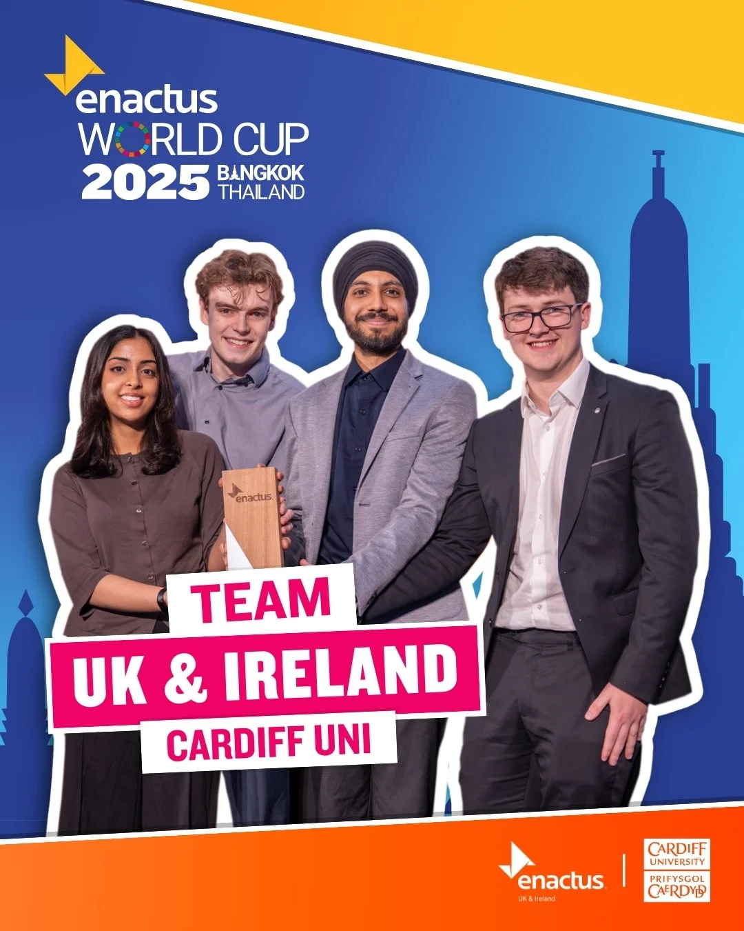 It's that time of the year again! 🗓️✨
Tomorrow marks the 1st day of the 2025 #EnactusWorldCup, which is being held in the beautiful Bangkok, Thailand! 🌏
We’re so excited to cheer on Enactus Cardiff, this year’s champs, as they represe