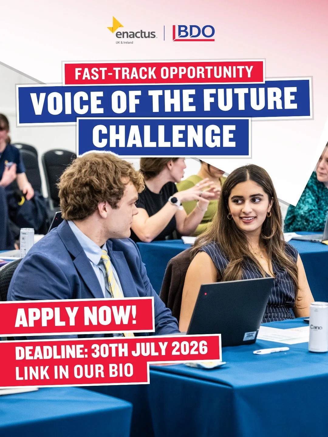 Are you ready to be a voice of the future? ✨📢

Our brilliant partners at @bdo_uk are inviting Enactus students to be a part of their 'Voice of the Future' consultancy challenge, with the chance to win a fast-tracked interview for an industrial place