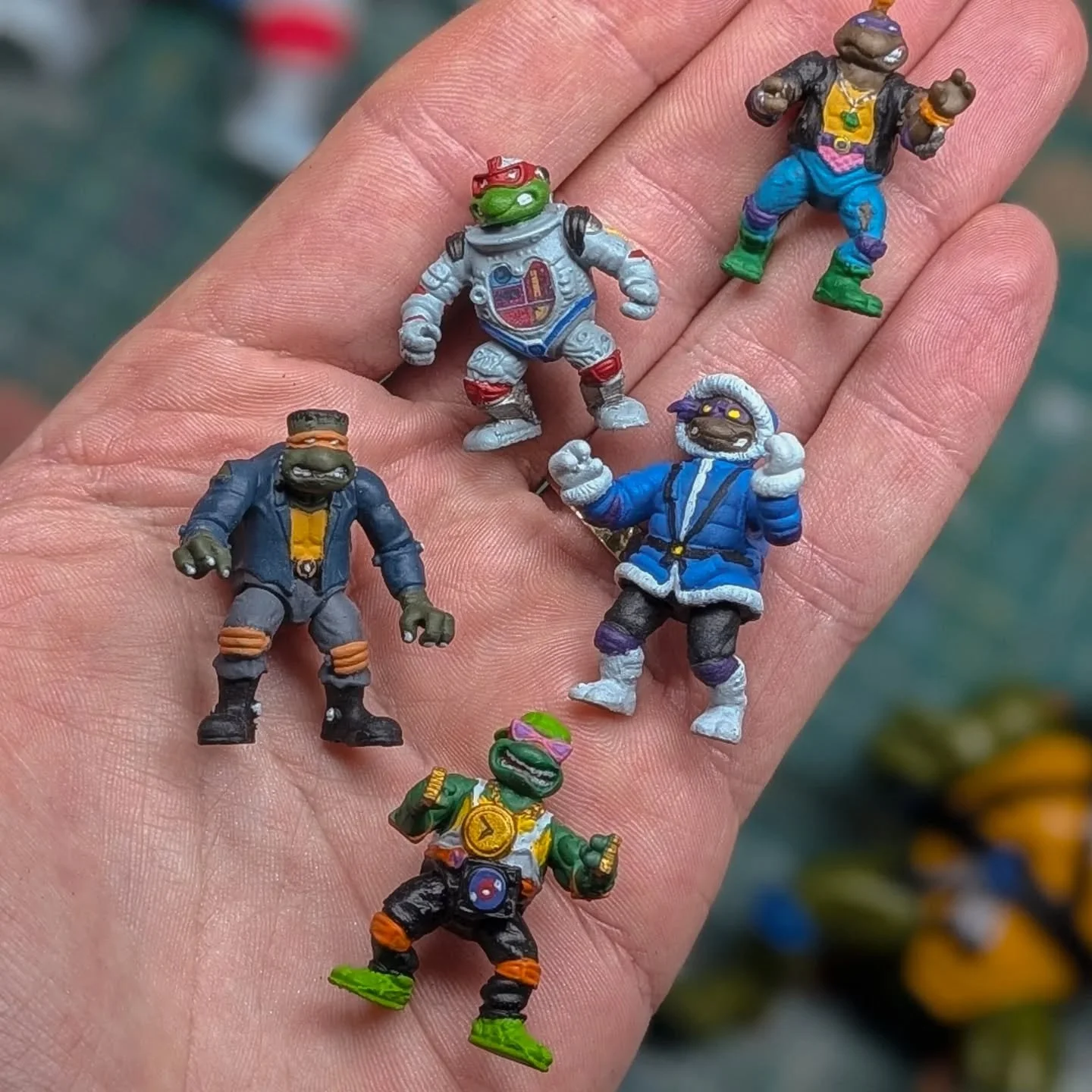 Teenie Weenie Ninja Turtles 🐢 in disguise 🥸 
.
Rappin' Mike, Arctic Don, Space Cadet Raph and more are available right now at 👉 TheRetroSaint.com
.
Action figures for your action figures. 
Nostalgic overload packed with 90s attitude.
.
🍕
.
#teeni