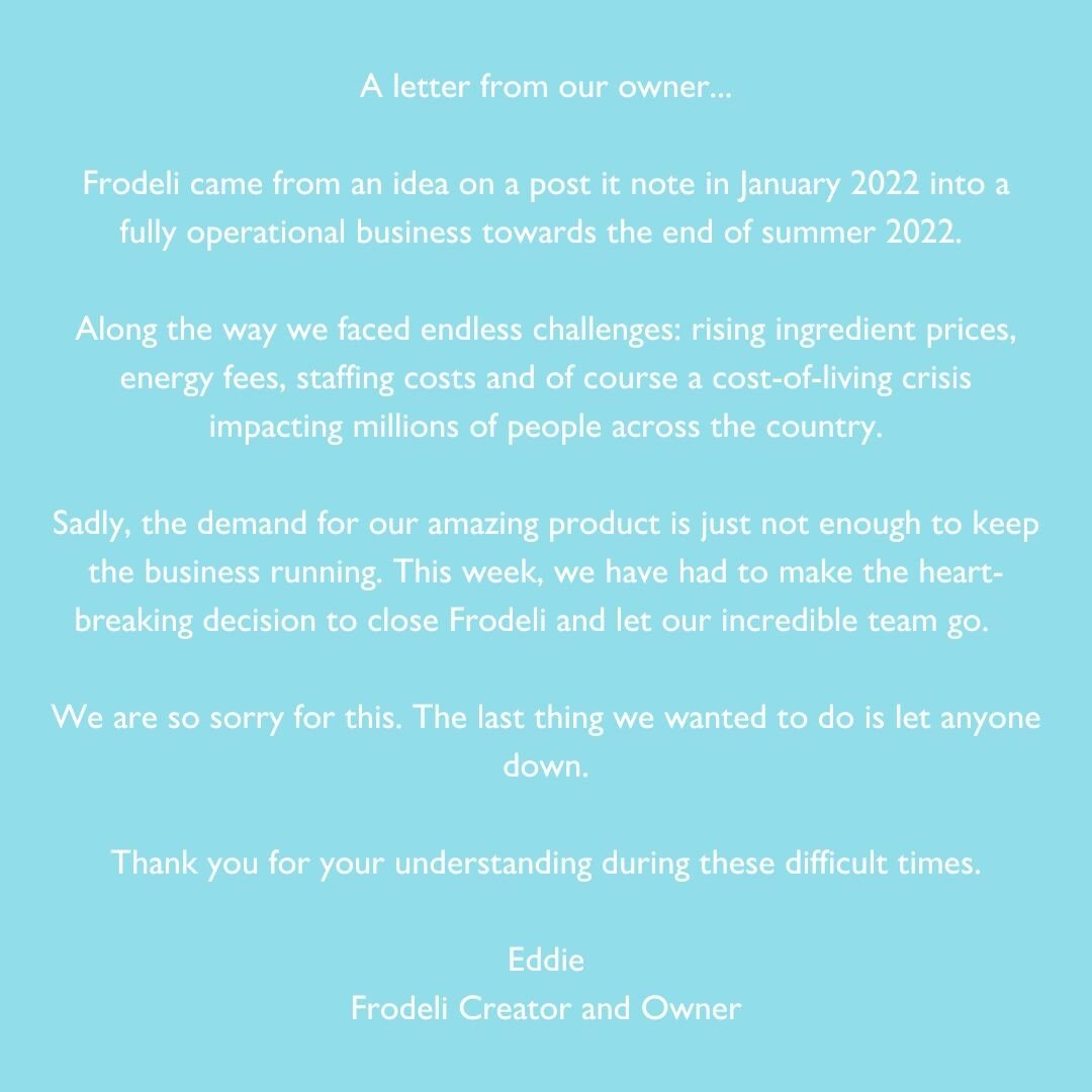 Goodbye from Frodeli 💔 Thank you to every single one of our customers for all your support. To our staff, you have been amazing and we couldn't have asked for more ❤️