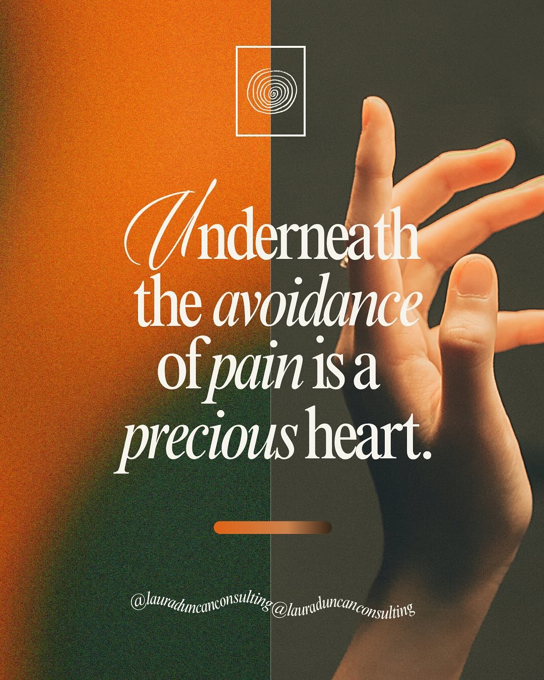 ✨ &ldquo;Underneath the avoidance of pain is a precious heart.&rdquo; - @lauraduncanconsulting  Simply put: when we avoid our pain, we abandon ourselves. We must anchor our healing journey to truly caring for ourselves instead of &ldquo;getting bette