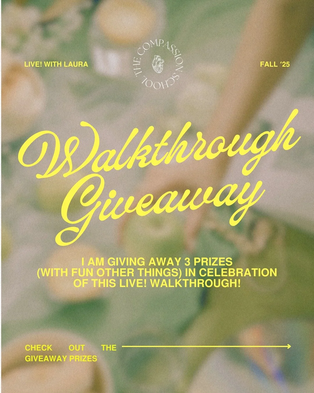 🎊 LIVE! Walkthrough Giveaway - 3 Prizes!

⚡️ I am giving away 3 prizes (with fun other things) in celebration of this Live! Walkthrough! Here are the 3 Prizes:

1. Win 1 Free Copy of my Compassion Course - Essence.
2. Win $300 OFF my LIVE! Fall Walk
