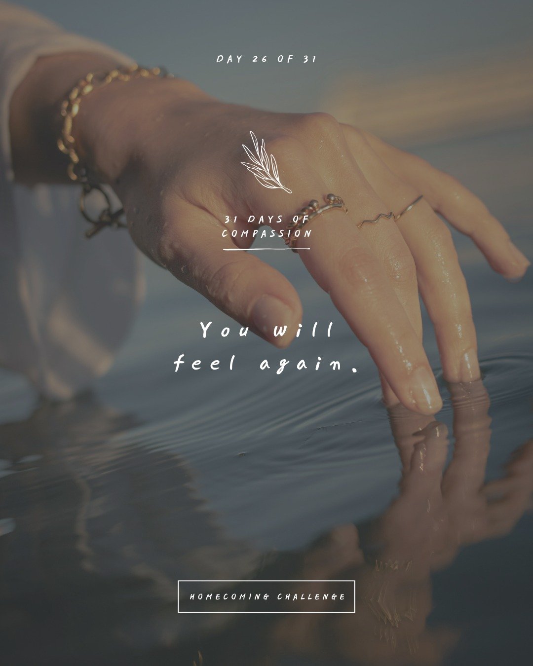 🏠 Day 26 of The Homecoming Challenge: &ldquo;You will feel again.&rdquo;

It's okay that you're feeling a lot. It's okay if you're not feeling at all. Numbness can just be you feeling everything at once and that's okay. It may feel like forever but 