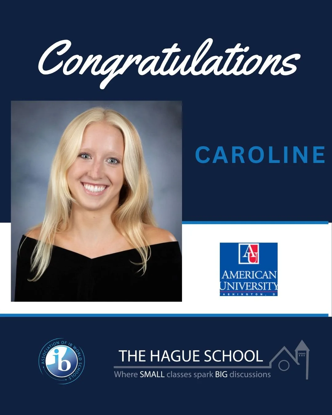 Caroline has been a valued member of The Hague School Community for the past four years. Caroline, the Class of 2026 Salutatorian, has distinguished herself as an exceptional student and a quiet impactful leader within the school community. In the cl