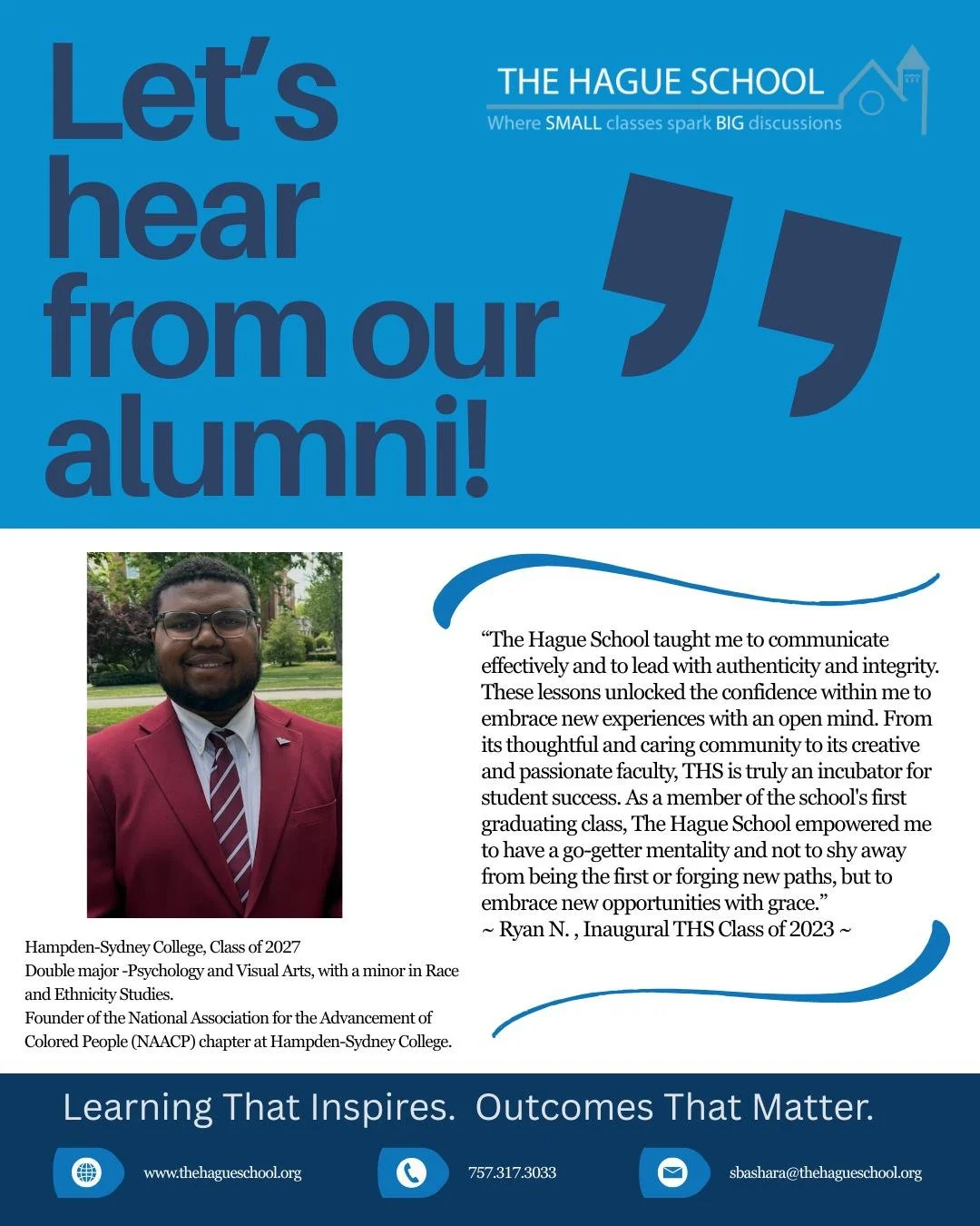 "Let's Hear from Our Alumni"

Now enrolling for the 2026-2027 school year.

#tritions💙🤍🔱
#harkness
#ibworldschool
#LearningThatInspires
#OutcomesThatMatter