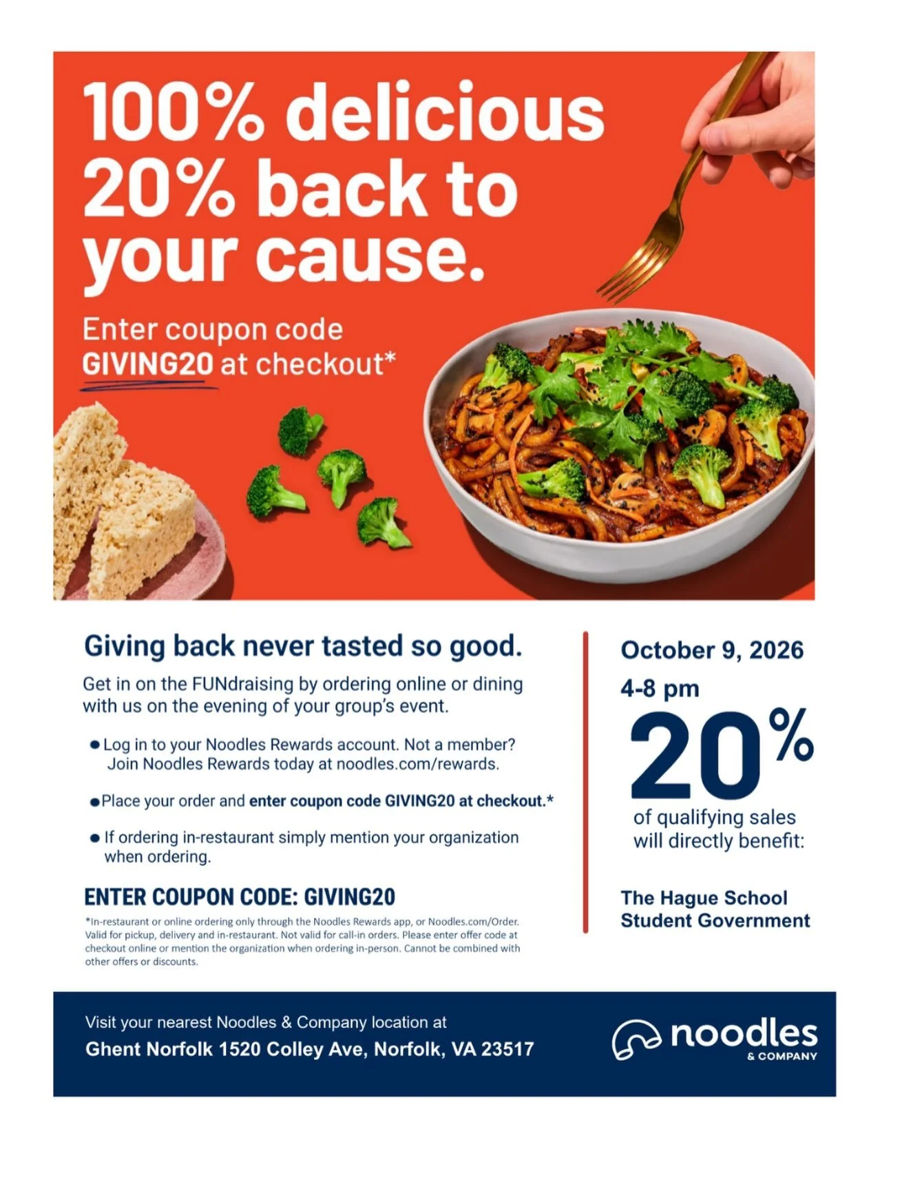 🍜 Support The Hague School while enjoying a delicious meal! Join us for our Noodles &amp; Company Fundraiser on October 9th from 4:00&ndash;8:00 PM. A portion of your purchase will go toward supporting our school, so bring your family and friends, g