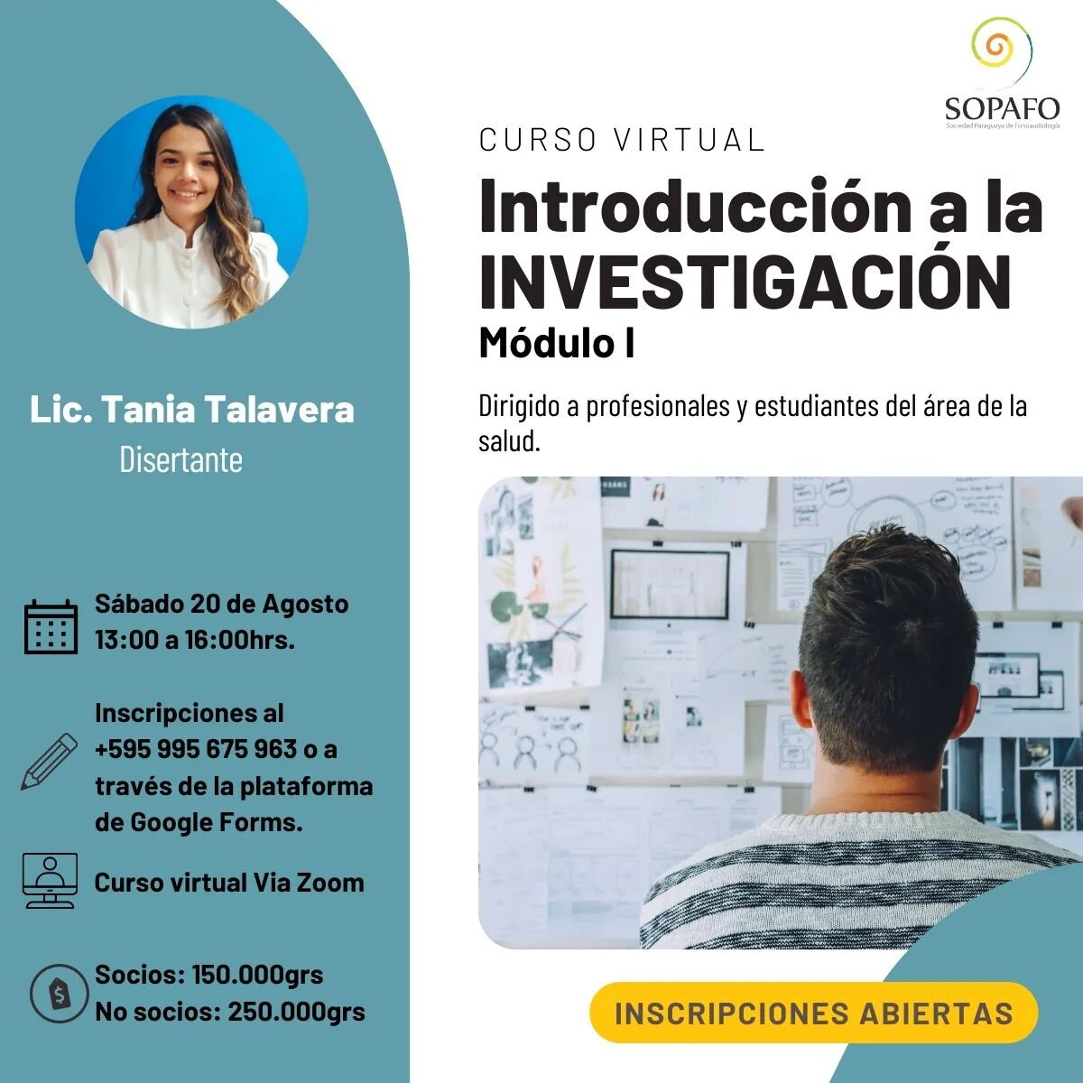 1er CURSO desde la SOPAFO. 🙌

Introducci&oacute;n a la investigaci&oacute;n - M&Oacute;DULO 1.

💯Dentro de los pilares de trabajo de la Sopafo tenemos a INVESTIGACI&Oacute;N.

Como Sociedad queremos invitarte a ser parte de este Curso, con la final