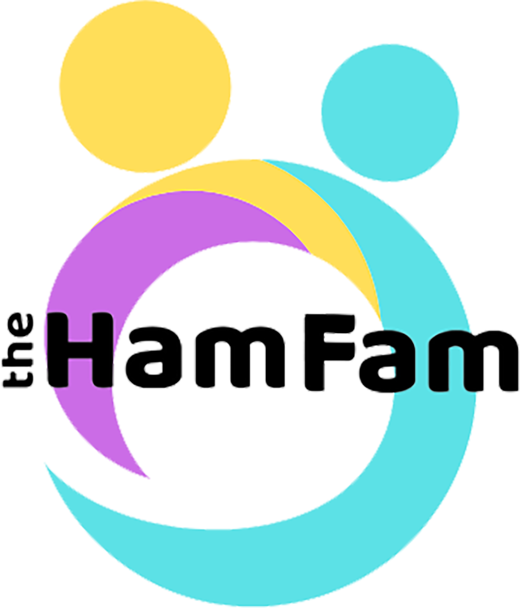 Colorful logo with overlapping circles in yellow, blue, and purple, and the text "the HamFam" in bold black letters.
