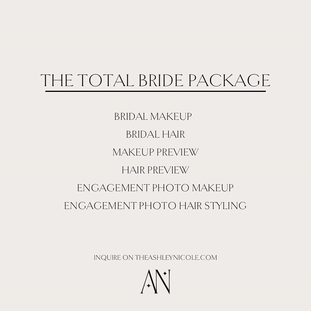 🤍T H E  T O T A L  B R I D E  P A C K A G E 🤍

I have had countless Bride only inquiries, and one of my 2024 goals was creating a weekend option for Brides who only needed services for themselves! My new T O T A L  B R I D E package includes all th