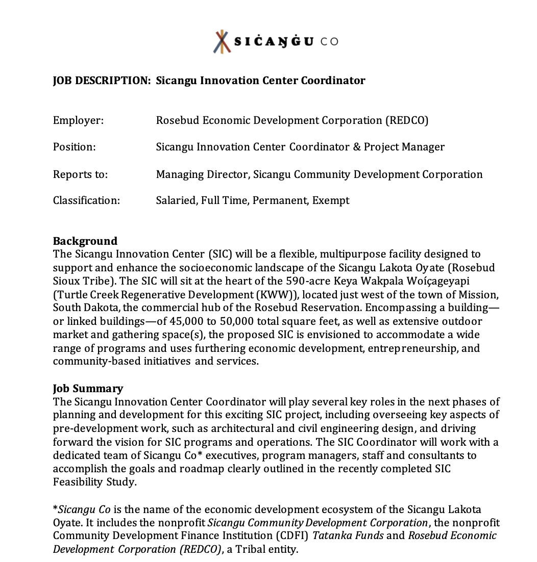 Keya Wakpala Project Support Specialist — Siċaŋġu Co