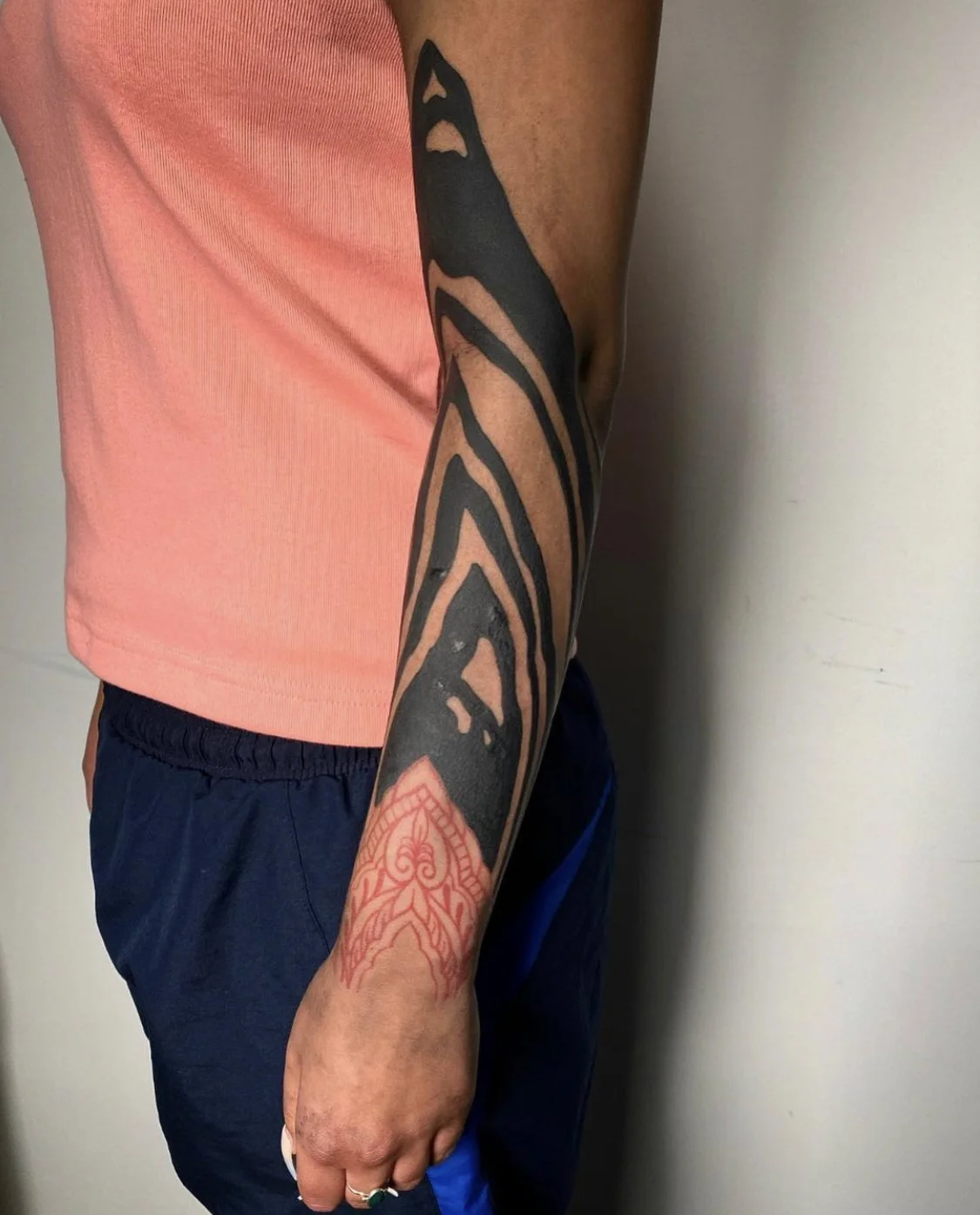 Blackwork neotribal suminagashi arm sleeve tattoo rework, cover up || Blackwork artist London