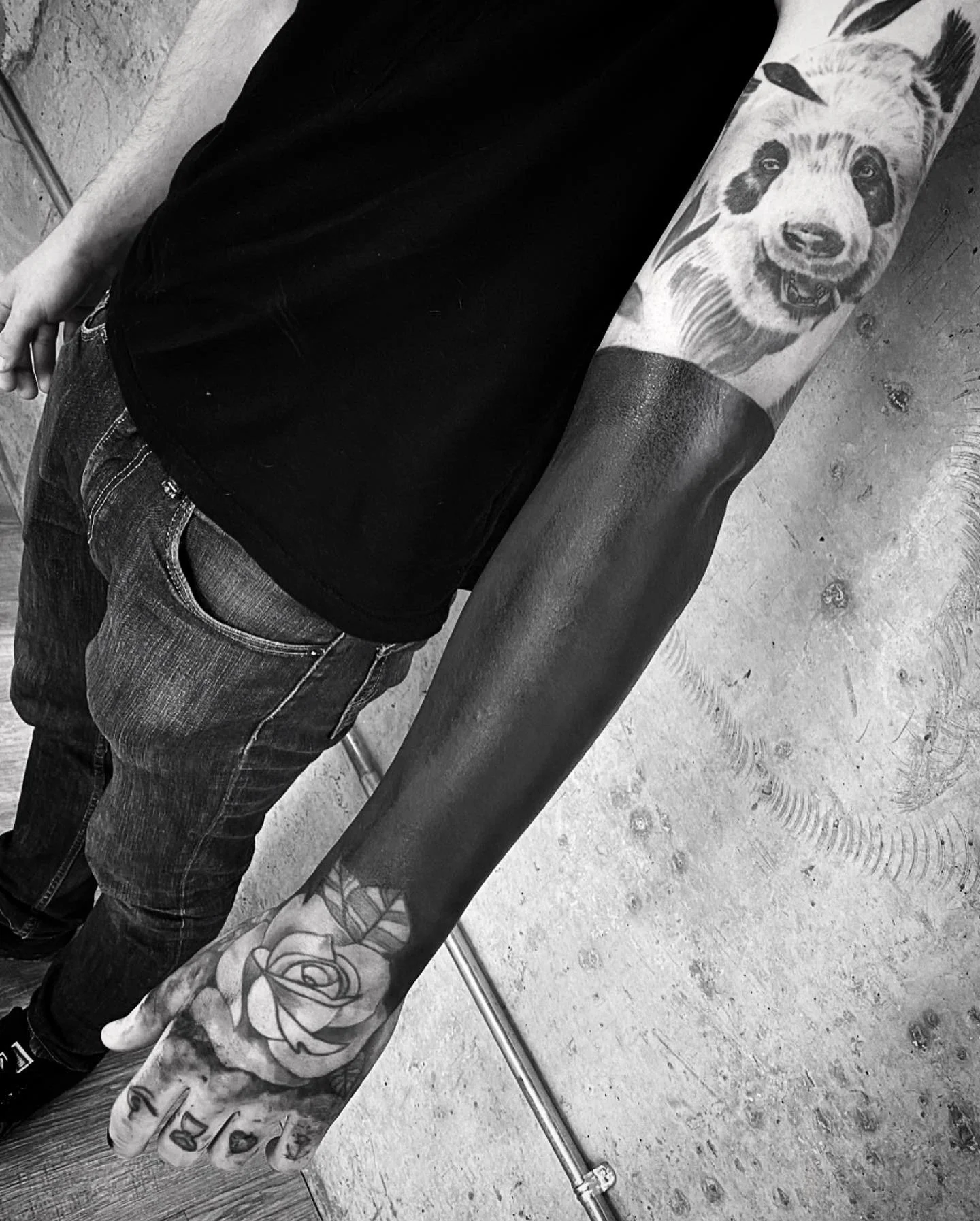 Blackout half sleeve cover up tattoo by GÖRMEX , London blackwork tattoo artist, difficult cover up