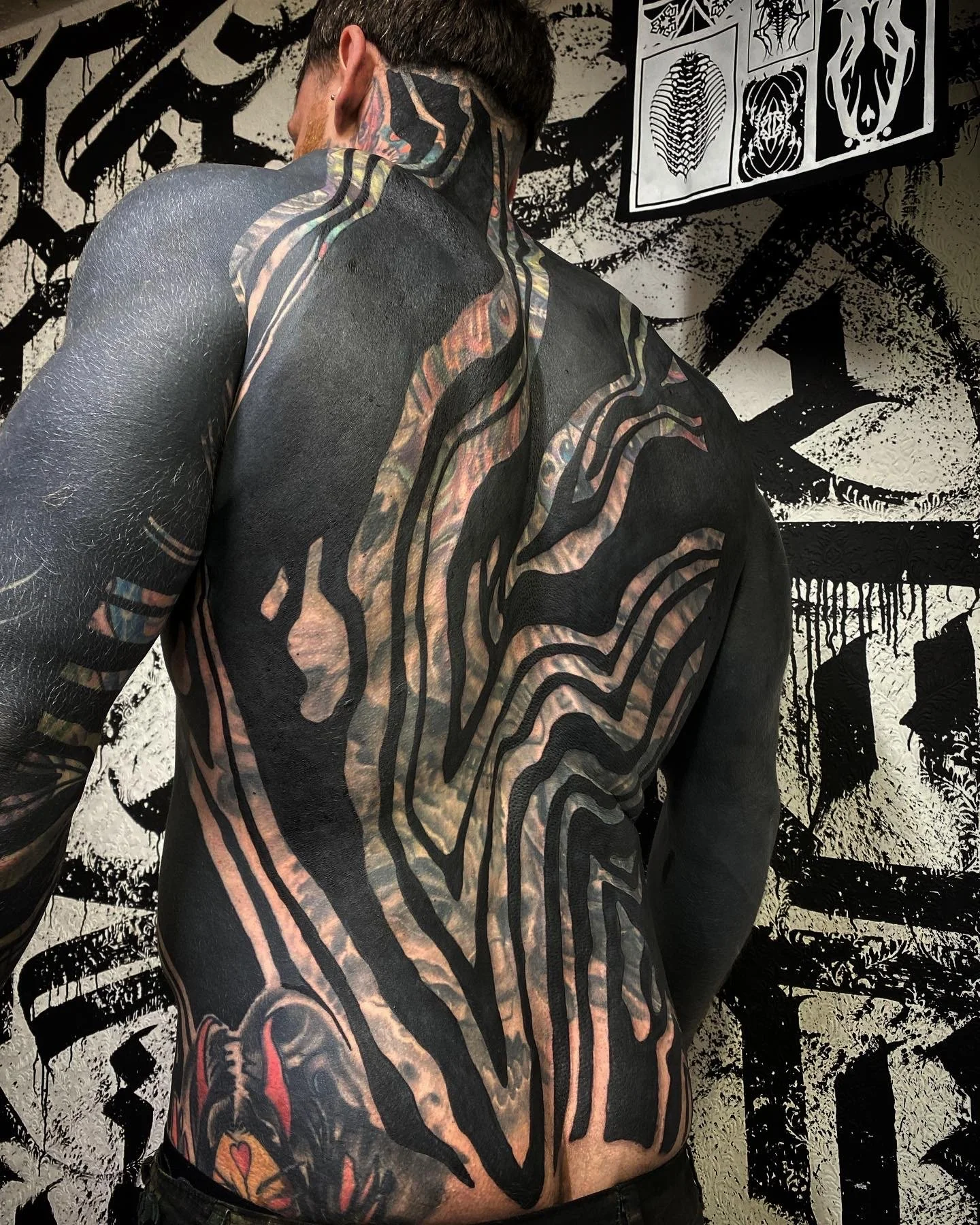 Back Piece Suminagashi Tattoo Blast Over Cover Up | Gormex, London blackwork tattoo artist